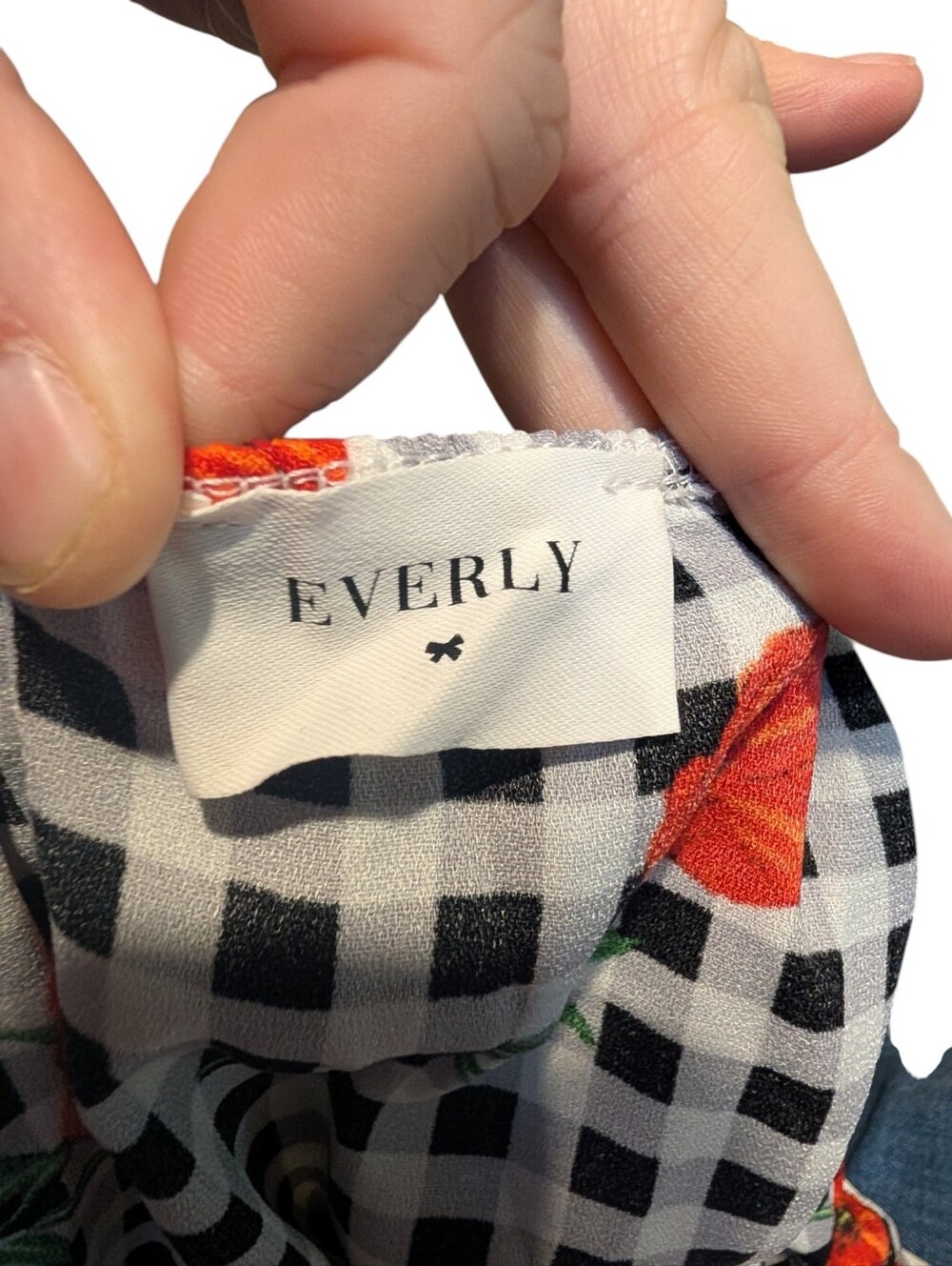 Everly Gingham Poppy Floral Off Shoulder Ruffle Dress Fit & Flare Made in USA S - Picture 7 of 9